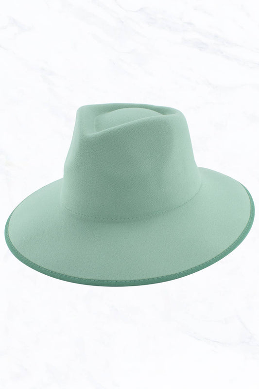Wrap of Edge Teardrop Shape Top Big Brim Hat: Mint Green
