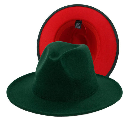 Women Double-Sided Color Matching Jazz Hat: Emerald Green / Red