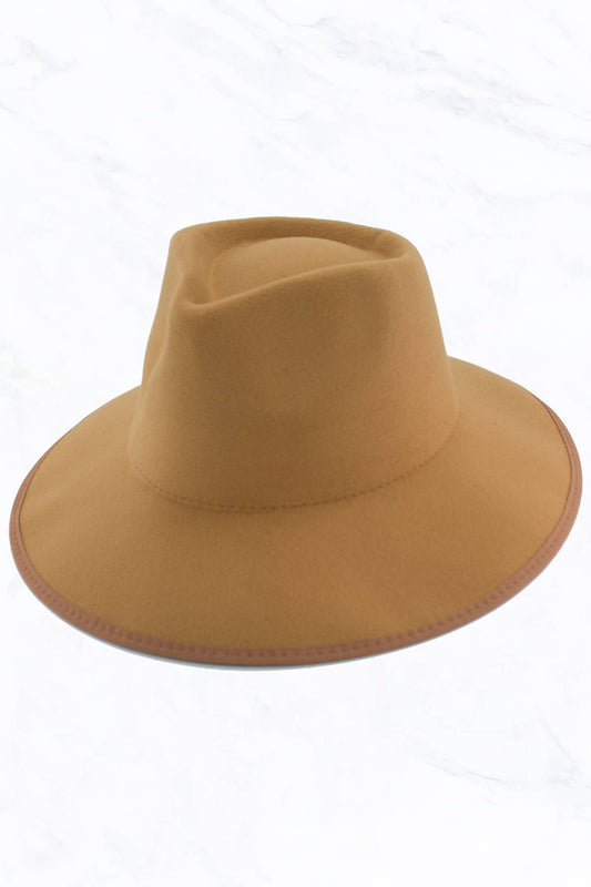 Wrap of Edge Teardrop Shape Top Big Brim Hat: Camel