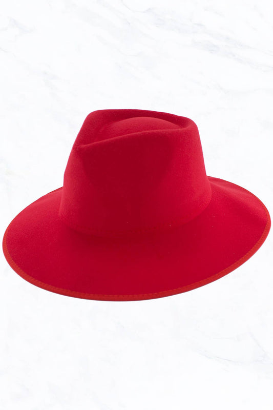 Wrap of Edge Teardrop Shape Top Big Brim Hat: Red