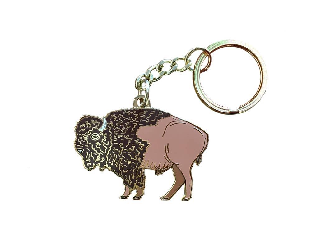 Bison keychain with detailed fur design, Native American art inspired, traditional craft accessory