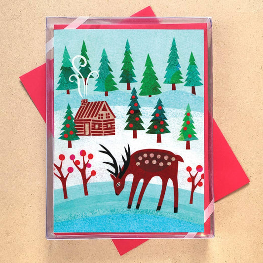 Deer And Cabin Boxed Holiday Cards