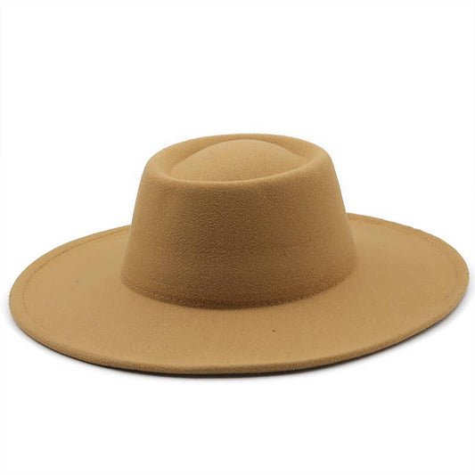 Concave Top Jazz Fedora Hat (Big Brim): Camel