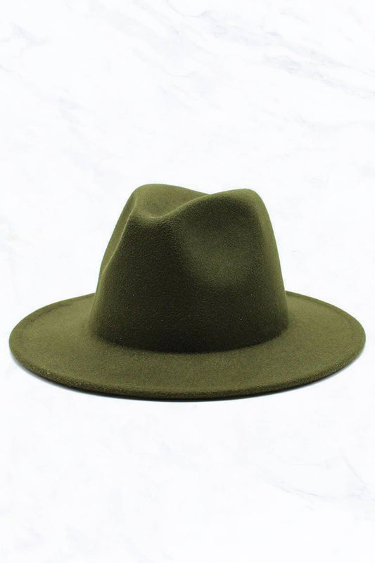 Retro Flat Fedora Hat: Olive Green