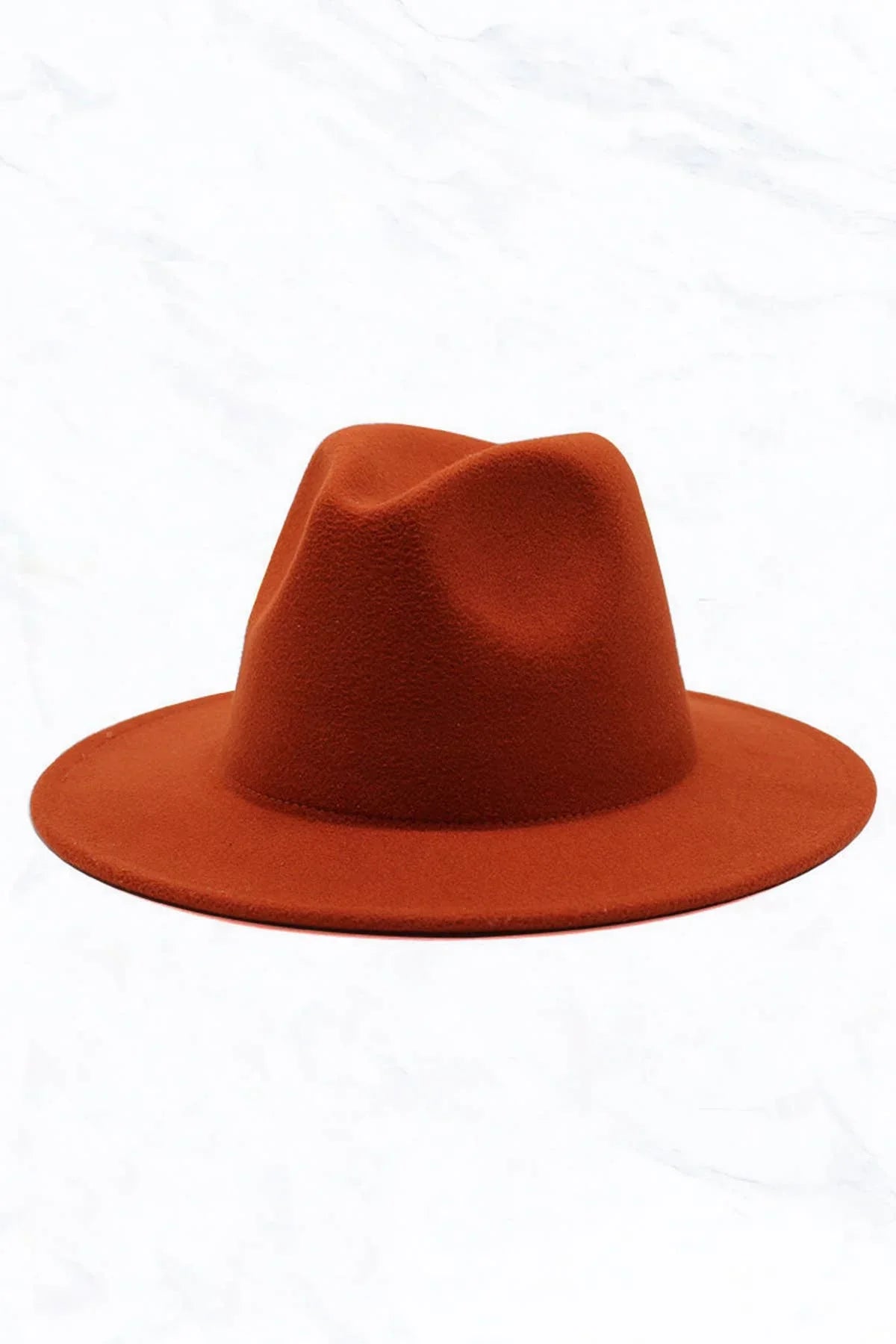 Rust-colored felt fedora hat for traditional Native American attire and crafts