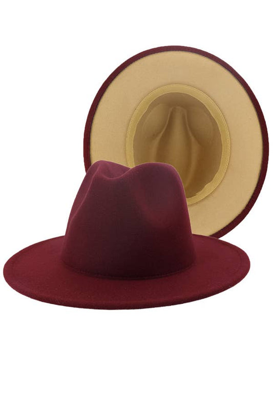 Women Double-Sided Color Matching Jazz Hat: Wine/camel