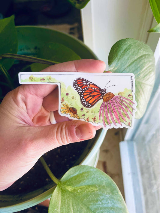 Oklahoma State Monarch Butterfly Watercolor 4" Vinyl Sticker