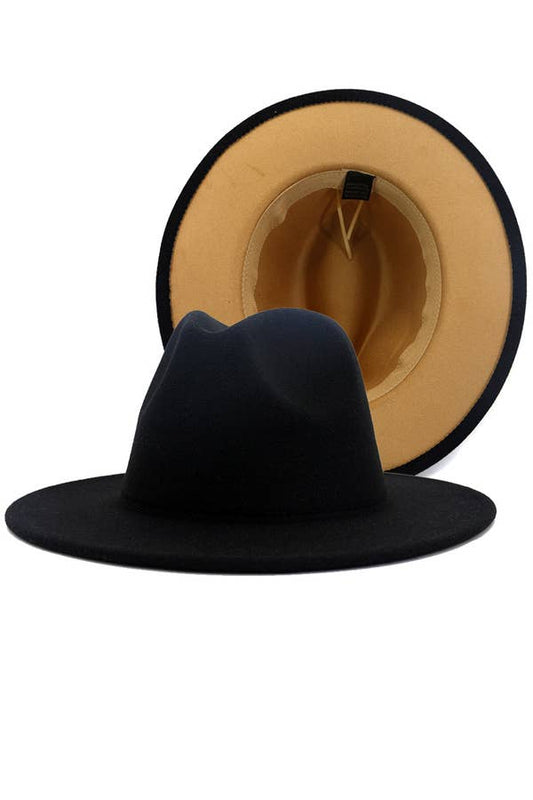 Women Double-Sided Color Matching Jazz Hat: Black / Camel