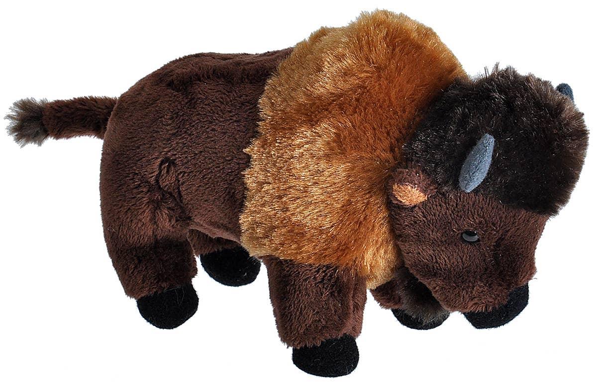 Plush bison toy with brown fur, ideal for Native art crafts and traditional clothing supplies
