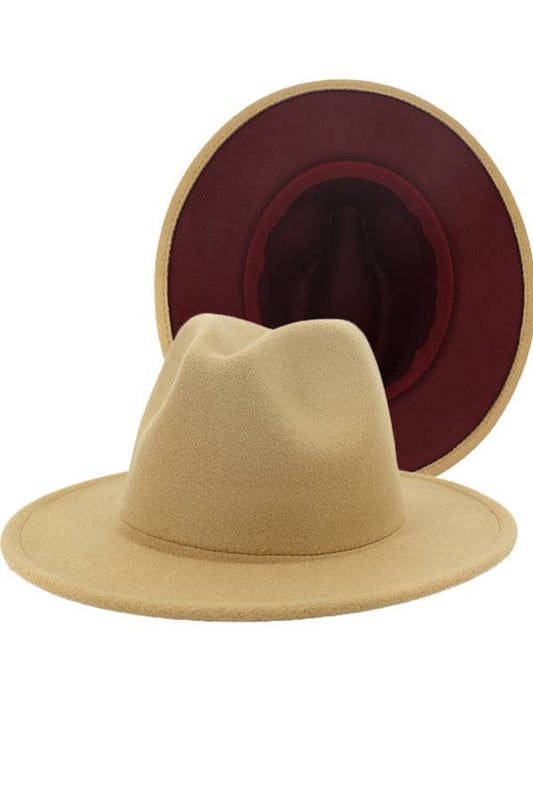 Women Double-Sided Color Matching Jazz Hat: Camel/wine