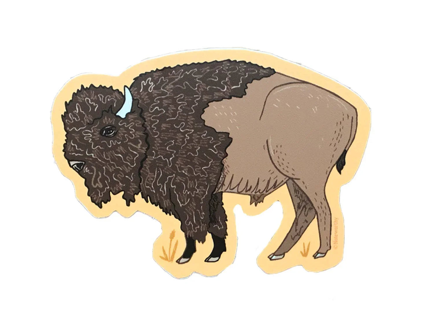 Illustrated bison sticker with textured fur, native art style, for crafts and traditional decor
