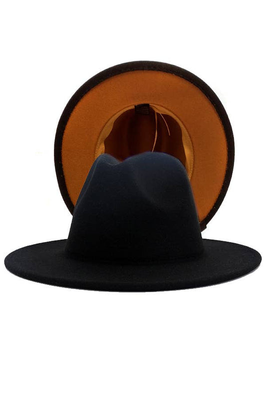 Women Double-Sided Color Matching Jazz Hat: Black/khaki