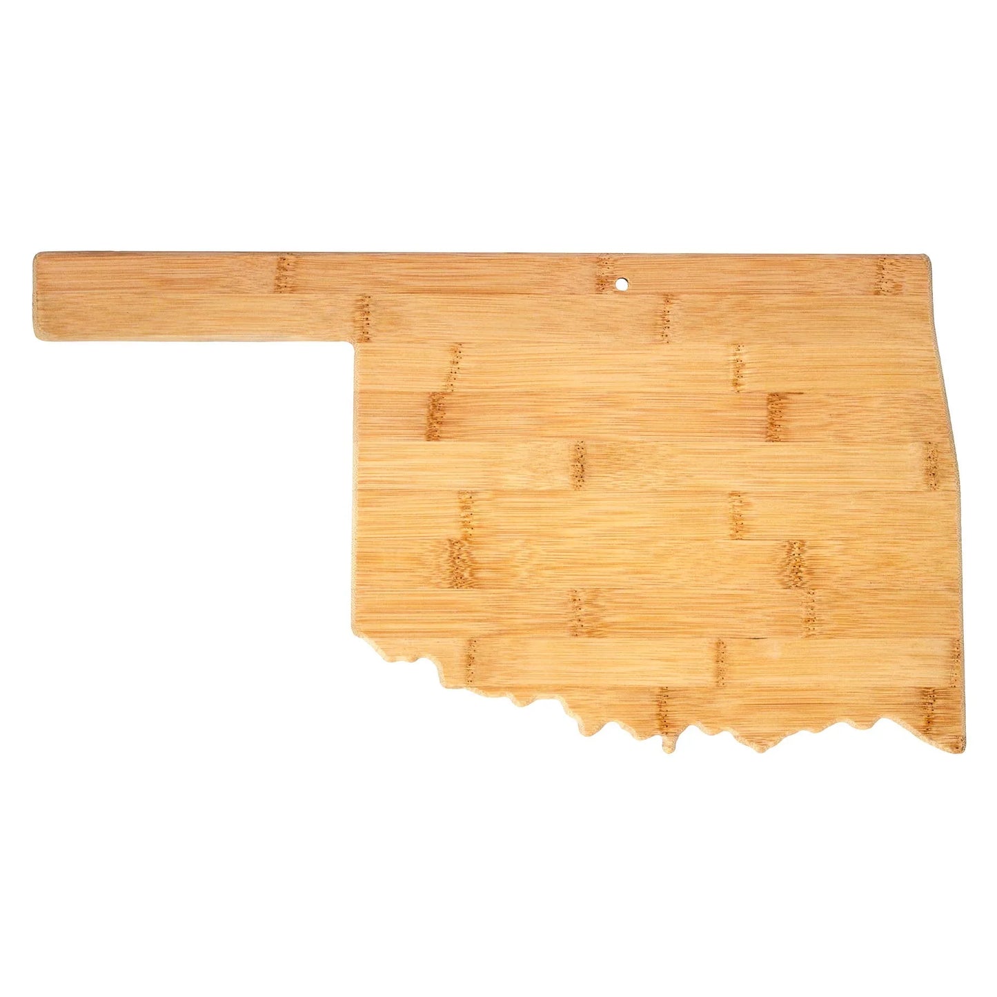Bamboo cutting board shaped like Oklahoma state, ideal for Native art supplies and crafts.
