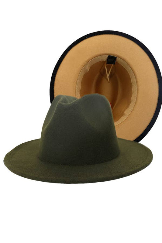 Women Double-Sided Color Matching Jazz Hat: Olive green/camel