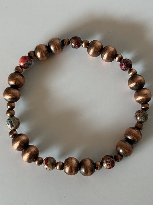 Sediment Jasper & Copper Beaded Stretchy Bracelet