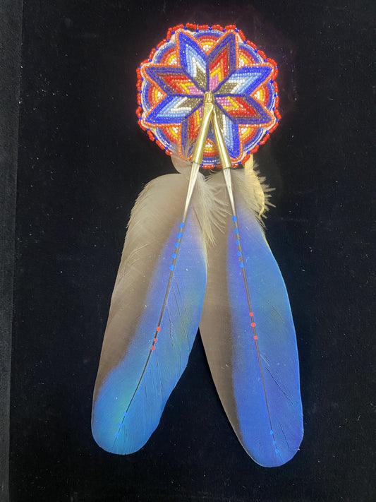 Large Beaded Feather Hair Ornament
