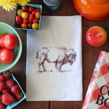Bison Buffalo Towel | Tea Towels | Flour Sack Kitchen Towels: Black