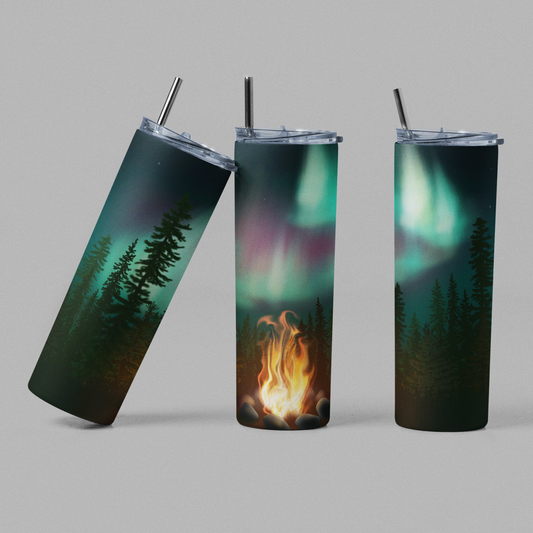 Northern Lights Wilderness Nature Vacation Campfire Tumbler