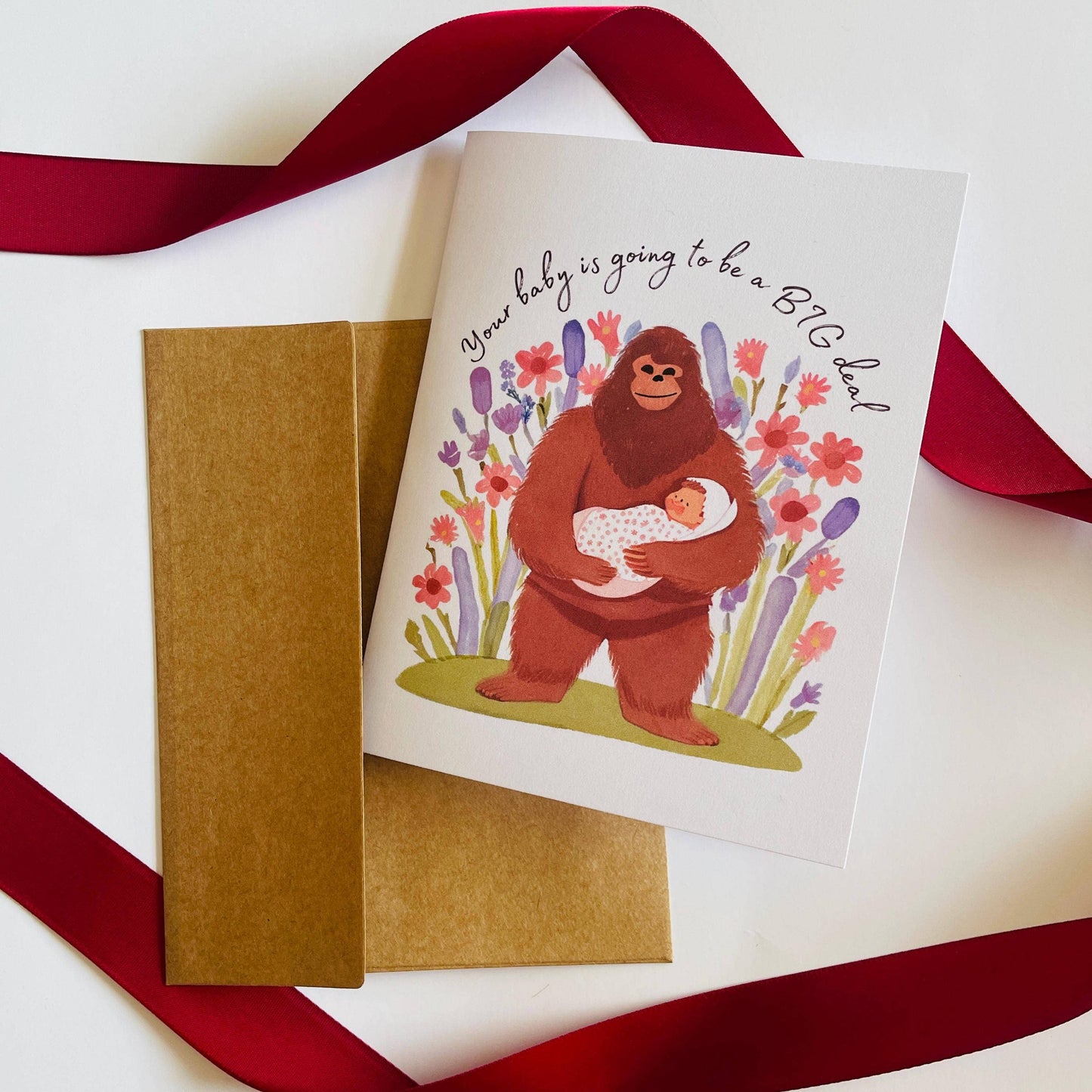 Bigfoot Baby Shower & Pregnancy Congratulations Card: White