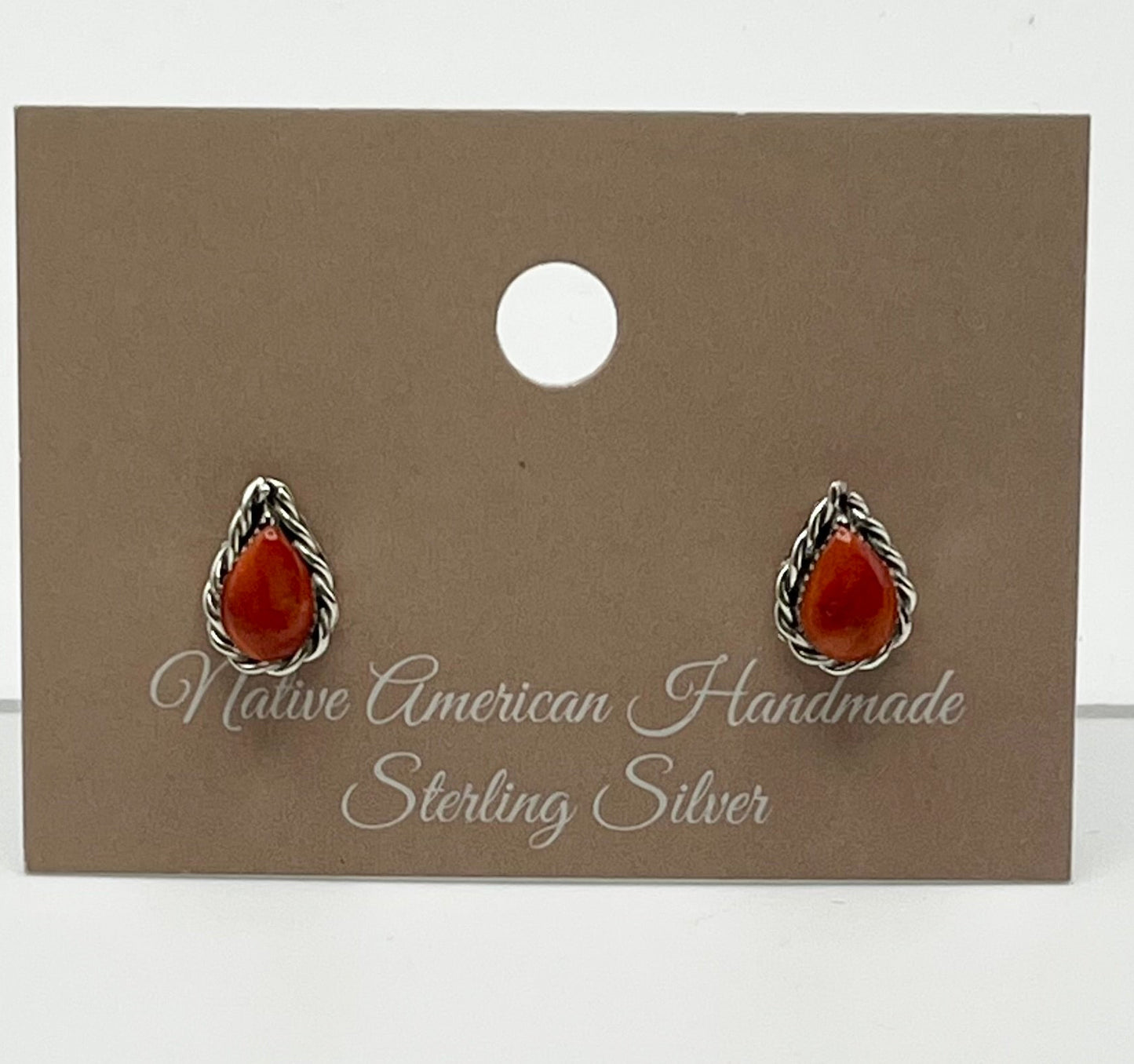 Orange Spiny Oyster and Sterling Silver Tear Drop Shaped Earrings