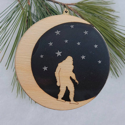 Bigfoot Ornament, Handcrafted wood and acrylic ornament