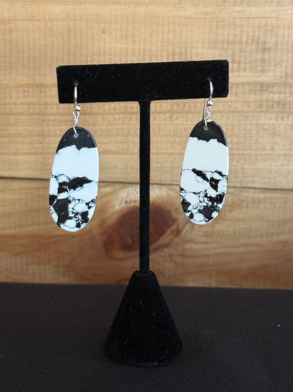 White Buffalo & Sterling Silver Slab Dangle Earrings