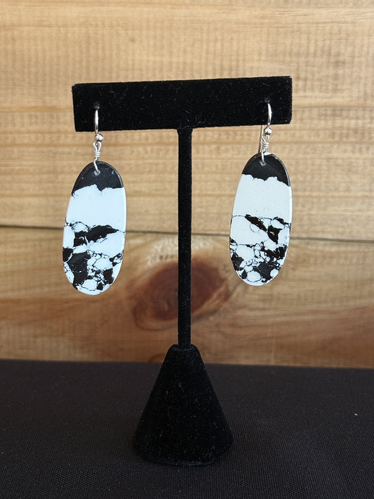 White Buffalo & Sterling Silver Slab Dangle Earrings