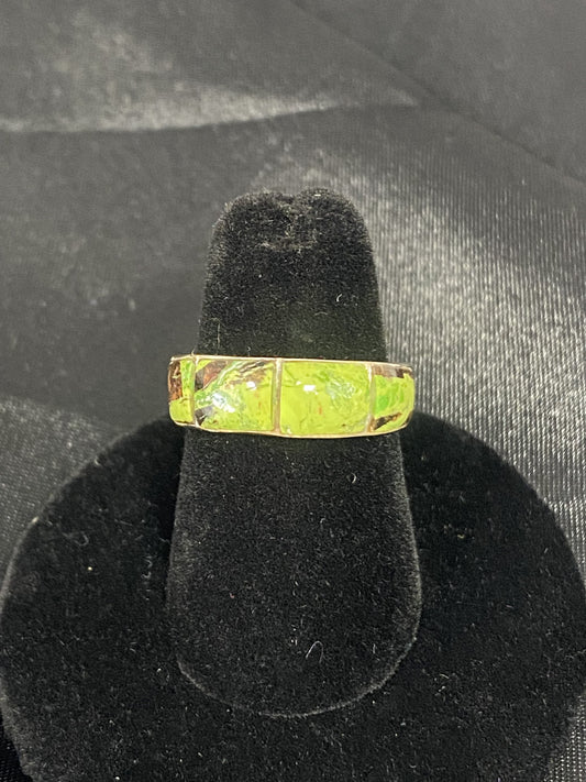Gaspeite & Sterling Silver Inlay Band Ring