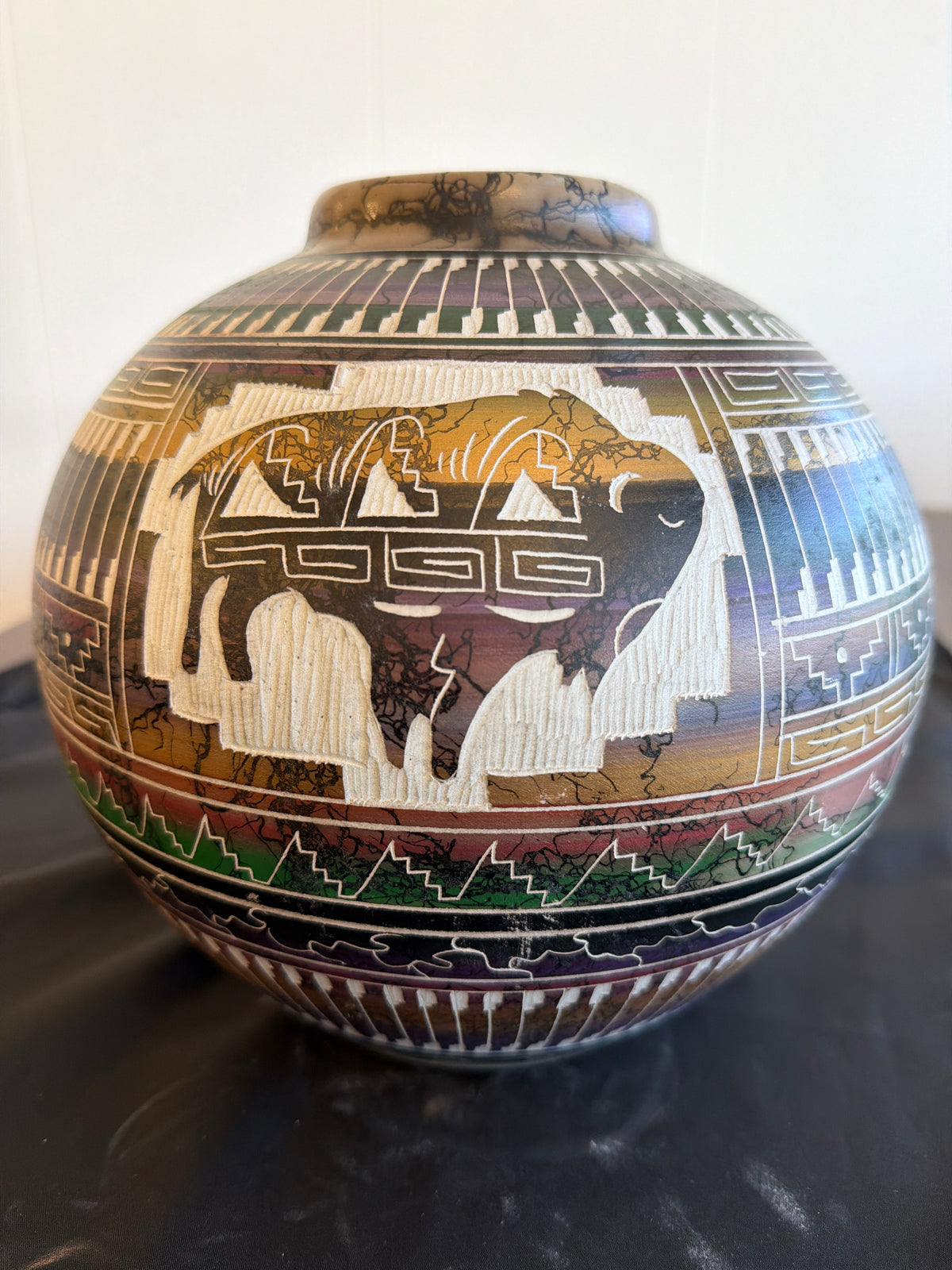 Horsehair Pottery - Buffalo Engraved