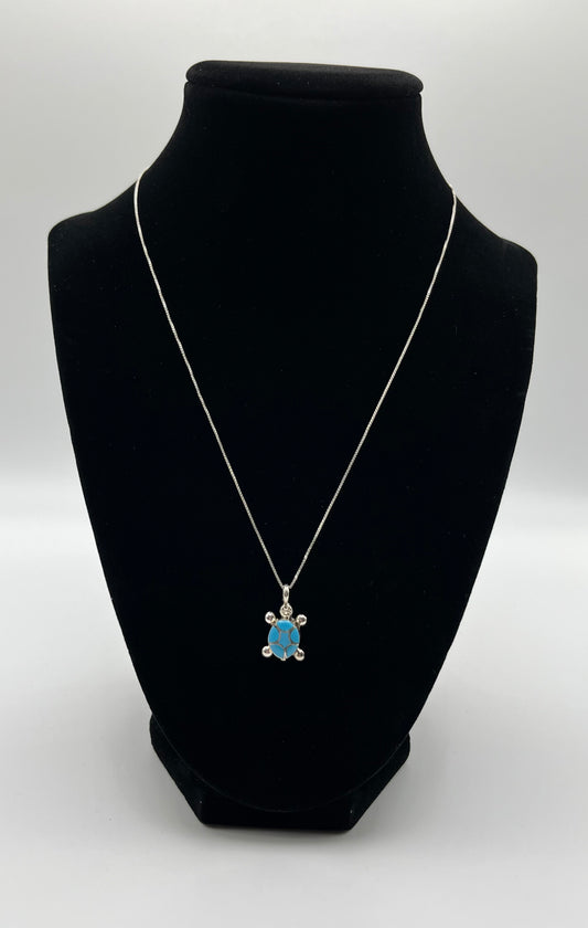 Turquoise and Sterling Silver Turtle Pendant with chain