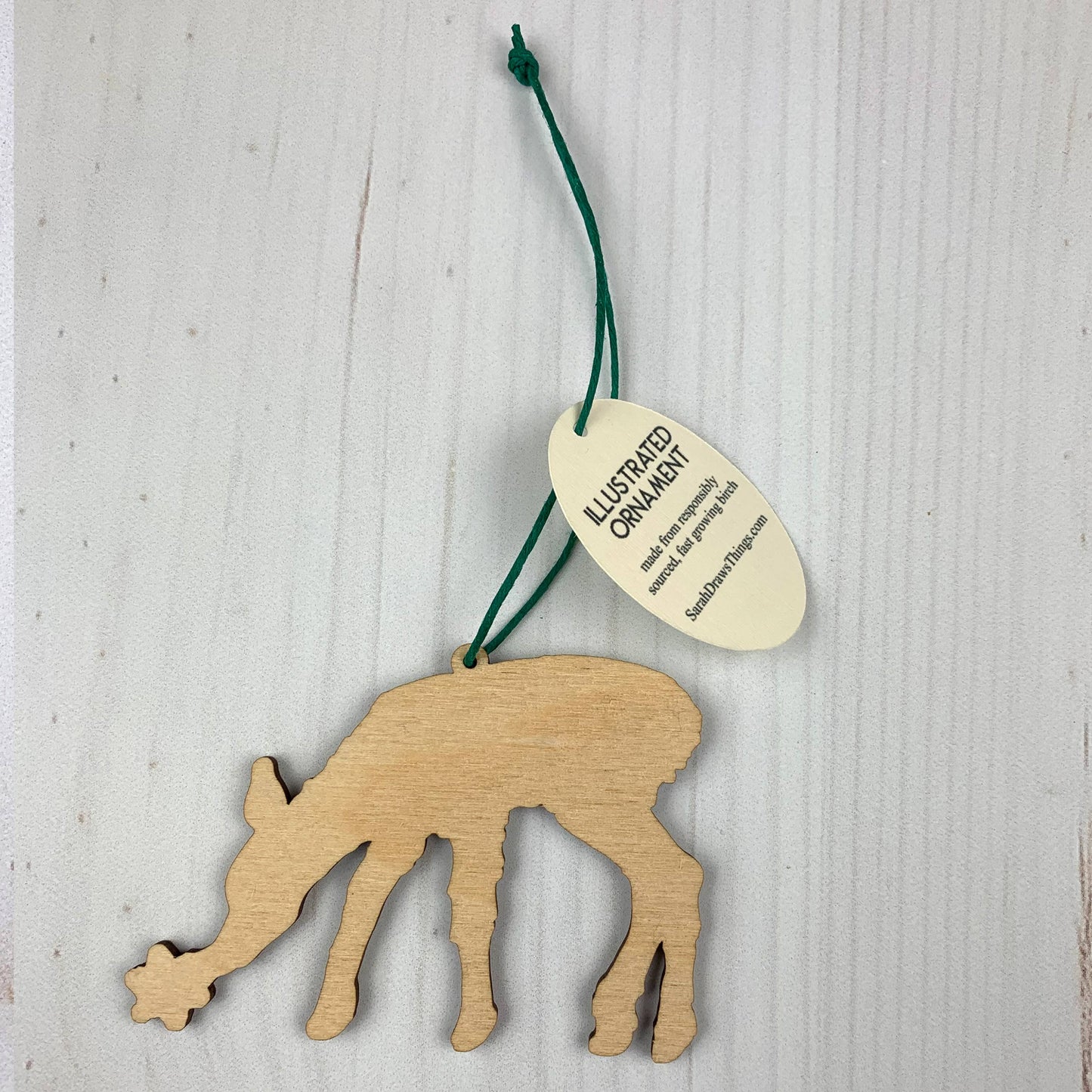 Snow Deer - 3.5" illustrated wooden tree ornament