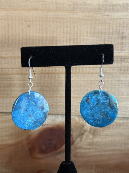 Turquoise & Sterling Silver Circle Slab Dangle Earrings