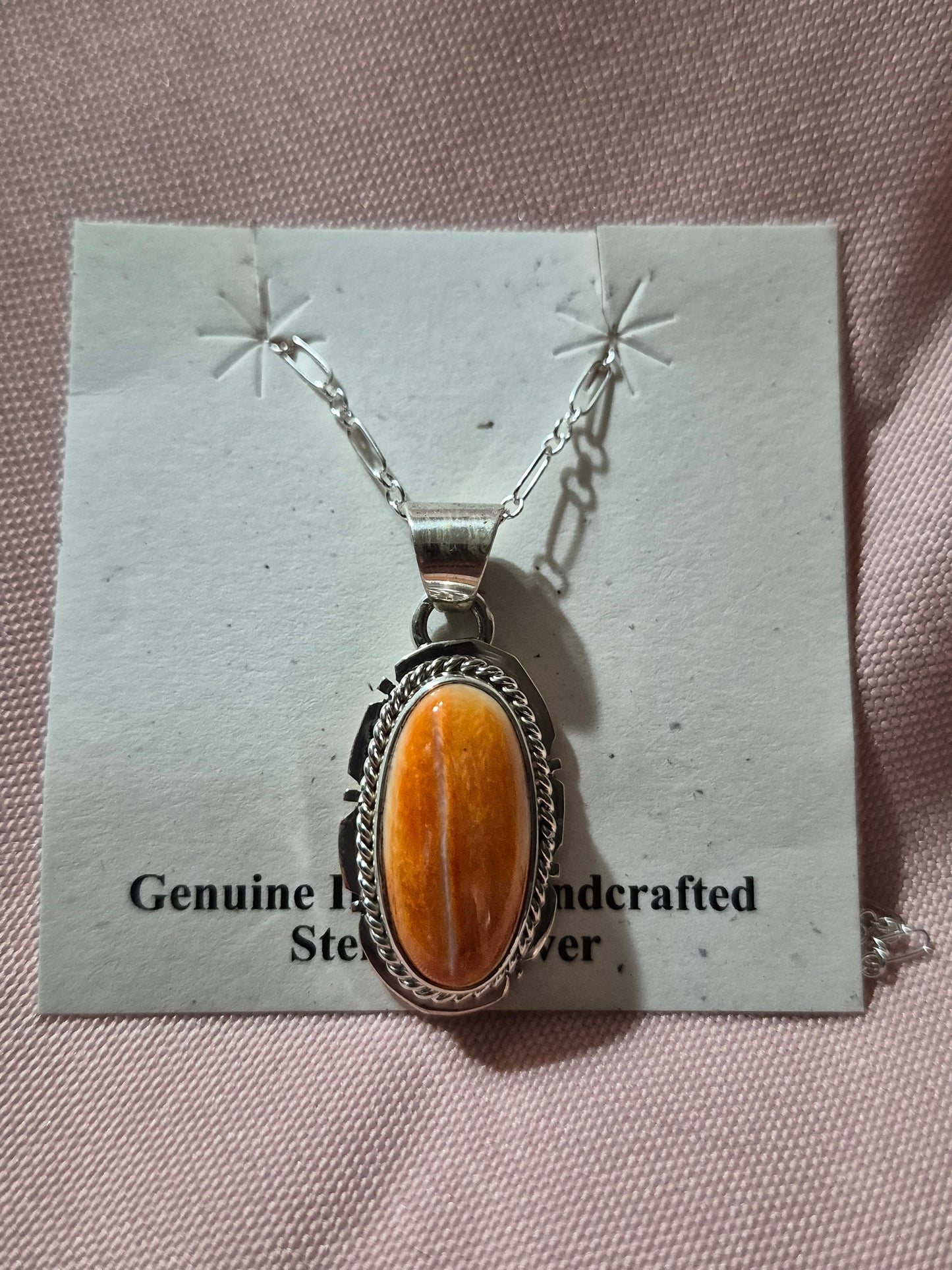 Orange Spiny Oyster Shell & Sterling Silver Pendant