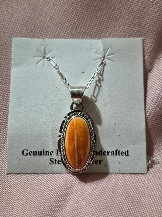 Orange Spiny Oyster Shell & Sterling Silver Pendant