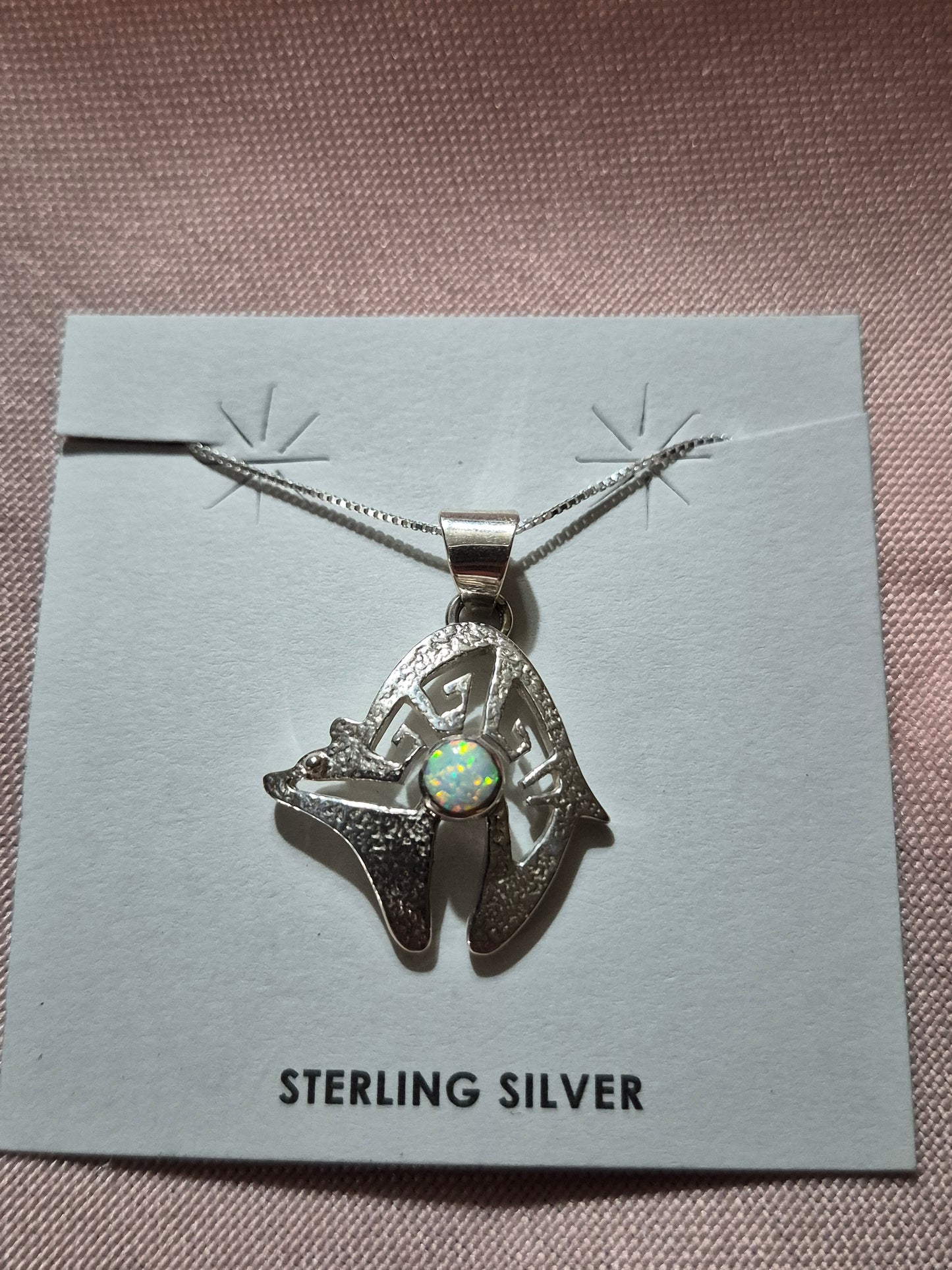 Sterling Silver Bear with Lab Opal Necklace