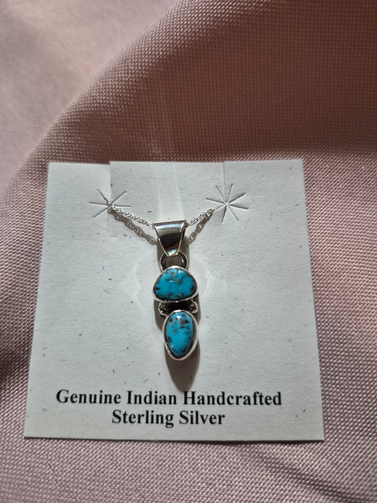Turquoise & Sterling Silver Necklace 2 stones