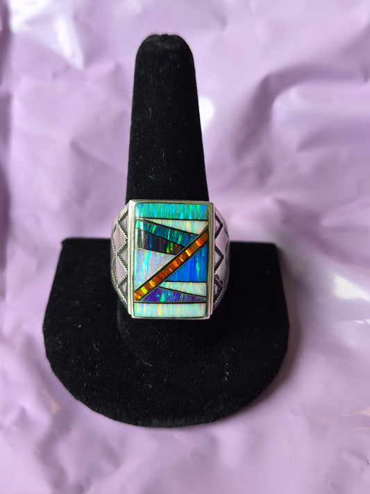 Men's Inlay Sterling Silver Ring 13 1/4