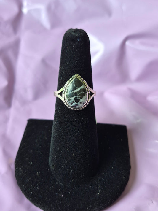White Buffalo Turquoise & Sterling Silver Ring 6 3/4