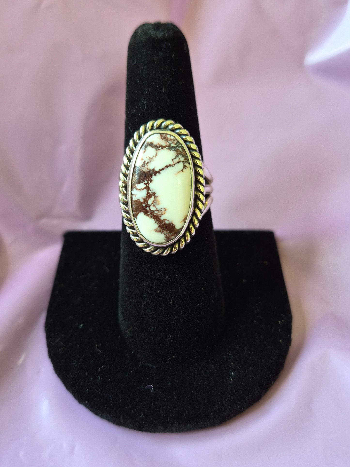 White Buffalo Turquoise & Sterling Silver Ring 7.5