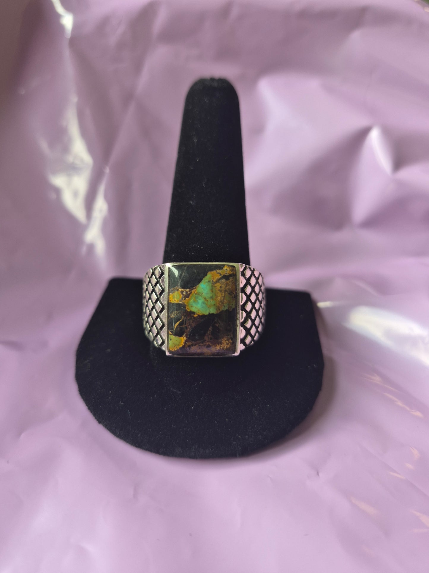 Blackjack Turquoise & Sterling Silver Men's Ring 13