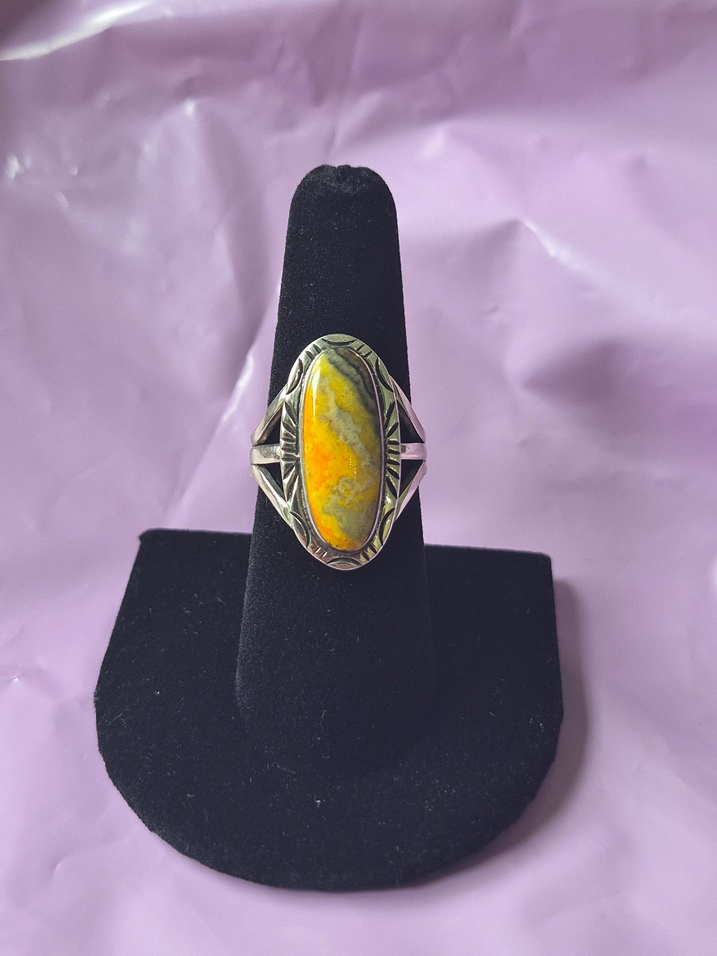 Bumblebee Jasper & Sterling Silver Ring 7 3/4