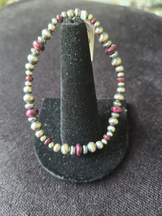 Navajo Pearl & Purple Spiny Oyster  stretch Bracelet