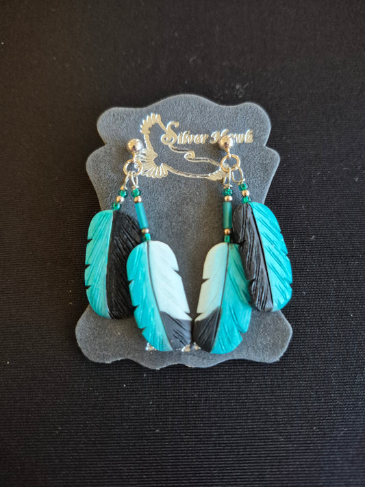 Carved Bone Feather- Kingfisher
