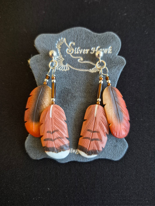 Carved Bone Earrings-Red tail hawk