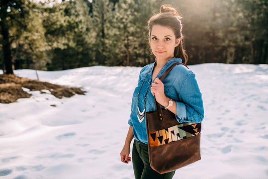 Wool Tote Tall, Handmade: Brown / Blue Harding