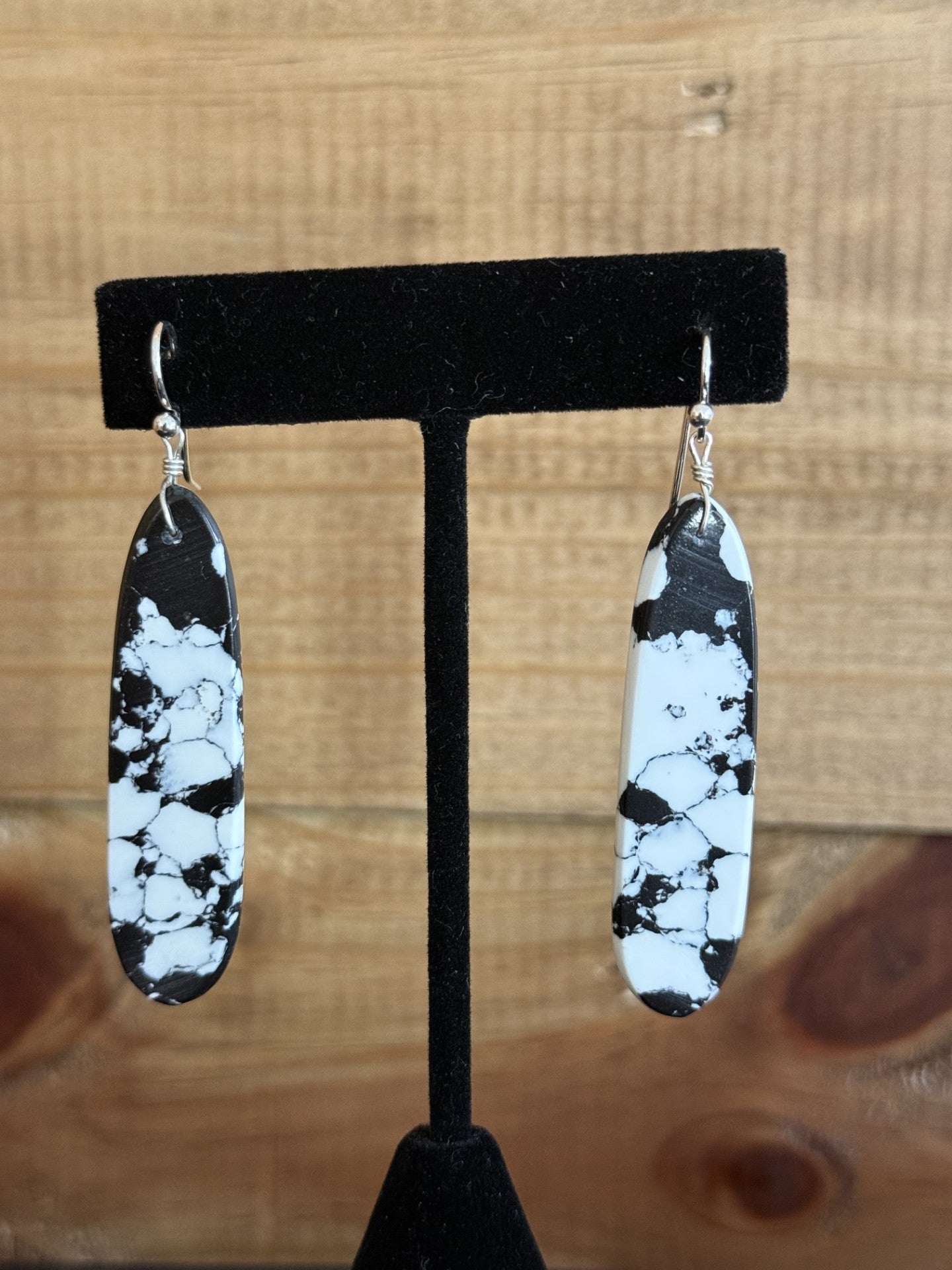 White Buffalo & Sterling Silver Slab Dangle Earrings