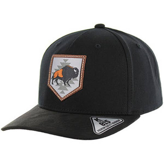 Native Buffalo Cap – Cotton Hat with Suede Visor, One Size: Black