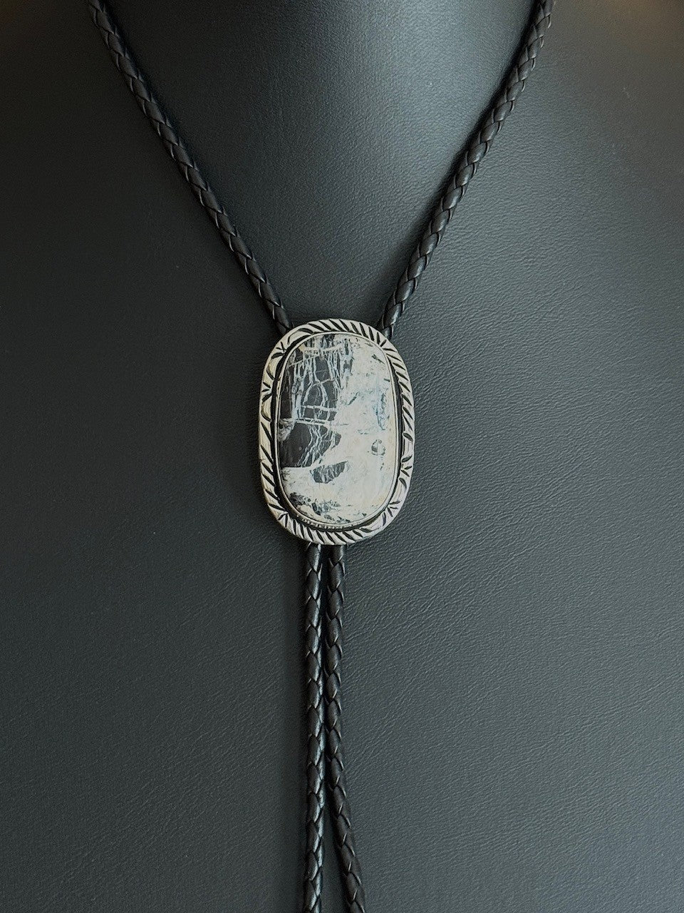 White Buffalo/Sterling Silver Bolo Tie
