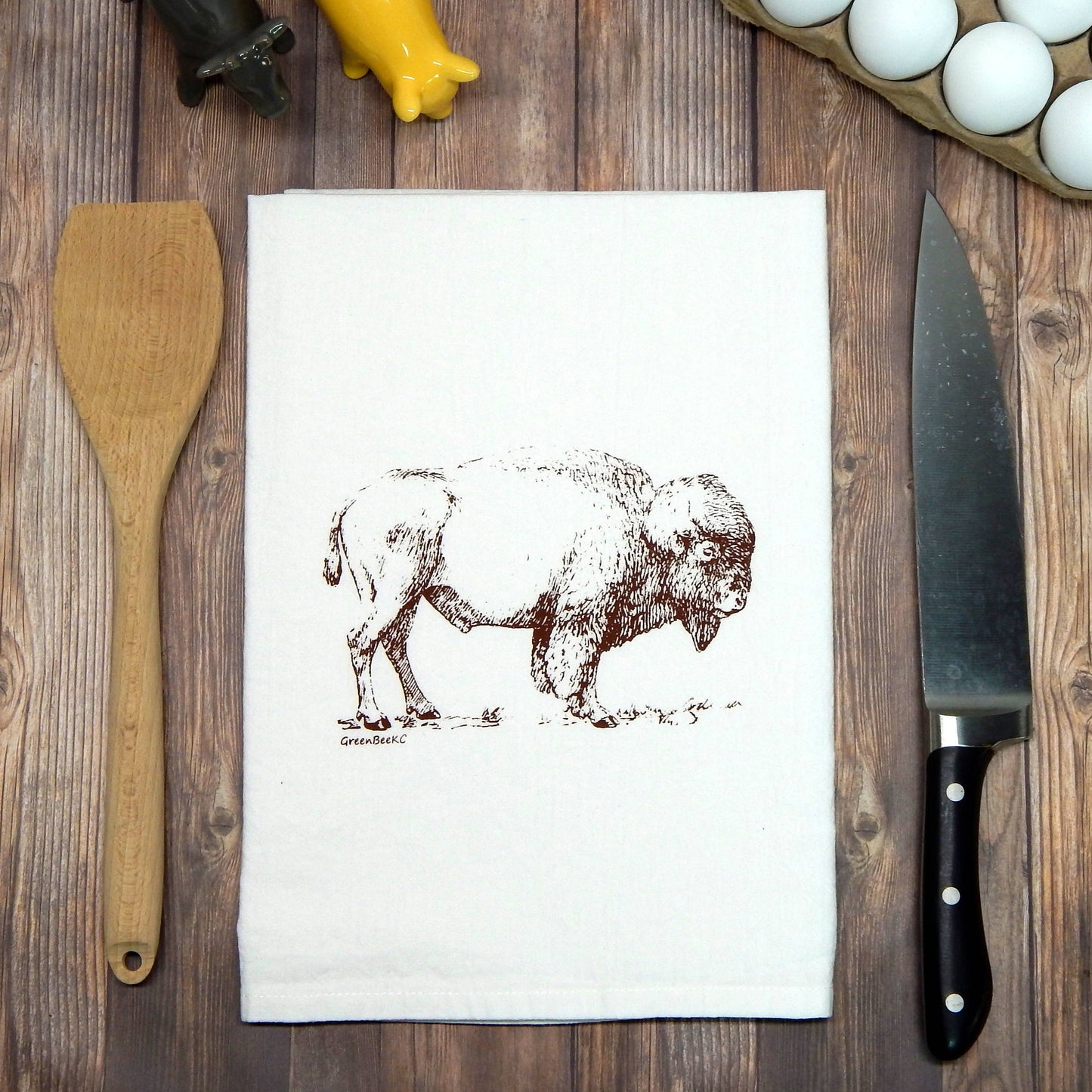 Bison Buffalo Towel | Tea Towels | Flour Sack Kitchen Towels: Black