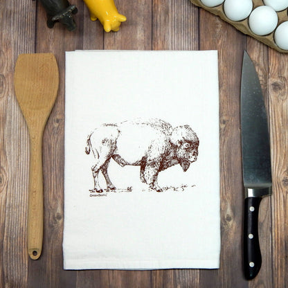 Bison Buffalo Towel | Tea Towels | Flour Sack Kitchen Towels: Black